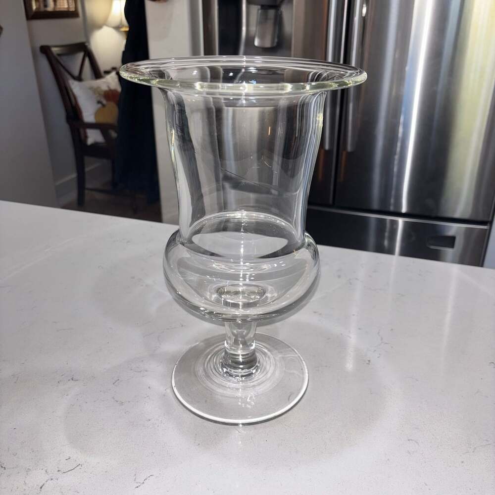 Hand Blown Clear Glass Urn Pedestal Hurricane Vase 12” Heavy